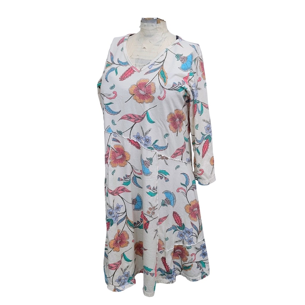 CMC Color Me‎ Cotton Floral Tunic Dress Size S Cream Boho Fairycore Made in USA
